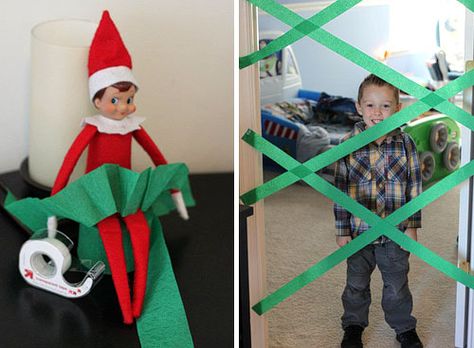 Elf on the Shelf playing pranks..... LOVE it! Can't wait til our Elf "Ka-chow" does that to Randy! Elf On The Shelves, Awesome Elf On The Shelf Ideas, Elf Magic, Xmas Elf, Elf Antics, Elf Fun, Paper Streamers, Elf Ideas, Buddy The Elf