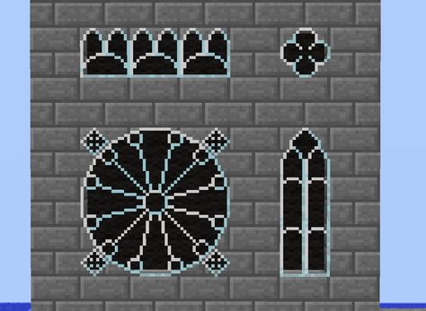 Castle Window Minecraft, Arch Ways Minecraft, Minecraft Windows Design Castle, Minecraft Arches Design, Minecraft Castle Windows, Window Minecraft Ideas, Minecraft Circle Window, Minecraft Stained Glass Window, Minecraft Window Ideas