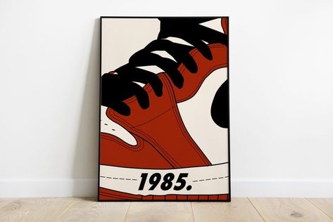 Jordan 1 1985, Art Mini Toile, Sneakers Illustration, Basketball Poster, Hippie Painting, Simple Canvas Paintings, Cute Canvas Paintings, Easy Canvas Art, Sneaker Art