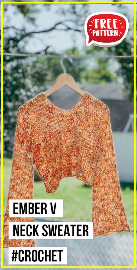 Trendy Knit Sweater Pattern, Crochet V Sweater, Crochet Comfy Sweater Pattern Free, V Neck Crochet Sweater Pattern Free, Fall Crochet Top Patterns Free, Crop Crochet Sweater Pattern Free, Basic Crochet Sweater Pattern, Crochet Sweater Lightweight Yarn, Crochet Lacy Sweater