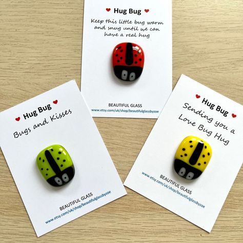 "Love bug, Pocket bug hug, ladybird Thinking of you gift, virtual letterbox hug, Fused Glass, I miss you, sentimental keepsake  A cute pocket bug hug is the perfect way to send your loved one a token hug while you are waiting to give them a real one!  This is a small I miss you gift for your loved one to keep in their pocket as a way say I'm thinking of you.    This ladybird bug has been handmade with fused glass and makes a  special keepsake.  Post your friend or family member a letterbox hug t Hug Animal, Libido Boost, Animal Hugs, Cute Hug, Im Thinking About You, Miss You Gifts, Happy Valentines Day Card, Mini Cute, Heart Keyring