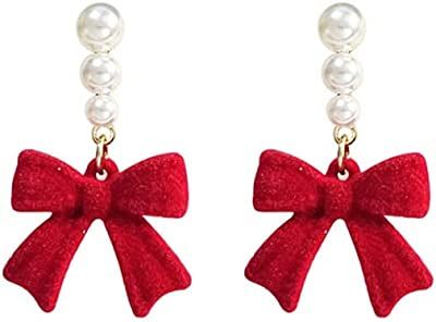 Xmas Jewelry, Simple Pearl Earrings, Studded Accessories, Pearl Bow, Simple Pearl, Red Ball, Light Earrings, Stud Jewelry, Knot Earrings