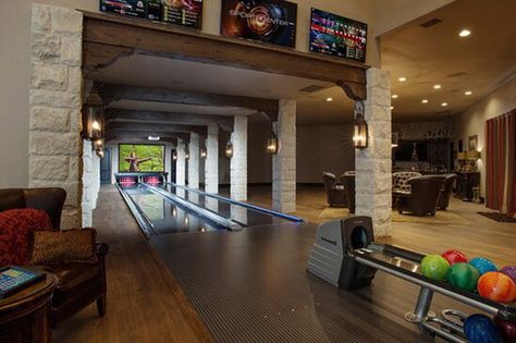 Anyone for bowling Indoor Bowling Alley, Home Bowling Alley, Dream Basement, Game Room Basement, Recreational Room, Bowling Balls, Bowling Alley, Game Room Design, Rec Room