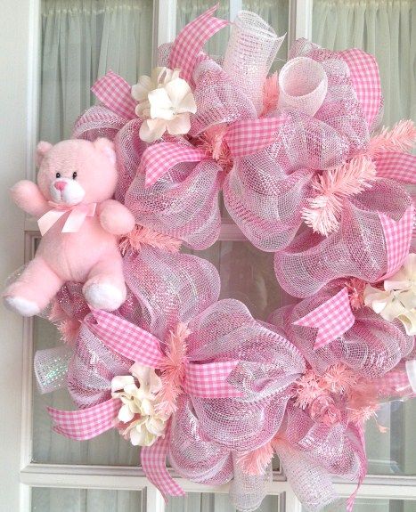 Baby Girl Wreath New Baby Wreath Front Doors, New Baby Wreath, Baby Wreaths, Baby Shower Wreath, Baby Door Hangers, Baby Wreath, Baby Door, White Foil