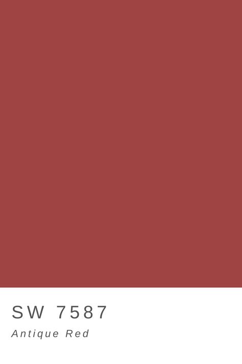 Sherwin Williams SW 7587 Antique Red Primitive Red Paint Colors, Dusty Red Paint Color, Sw Antique Red, Sherwin Williams Antique Red, Colonial Red Paint, Farmhouse Red Paint Colors, Muted Red Paint Color, Barn Red Paint Color, Rustic Red Paint