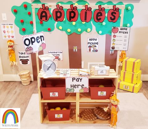 September Dramatic Play, Apples Dramatic Play Preschool, September Dramatic Play Preschool, Apple Farm Dramatic Play, Apple Market Dramatic Play, Apple Orchard Classroom Theme, September Dramatic Play Center, Tree Study Dramatic Play, Apple Picking Dramatic Play