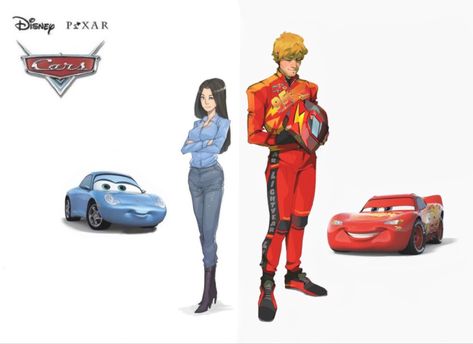 Pixar Cars Human, Disney Cars Fanart, Lightning Mcqueen Human Fanart, Lighting Mcqueen Human, Human Lightning Mcqueen, Cars Characters As Humans, Cars Fanart Human, Lightning And Sally, Cars As Humans