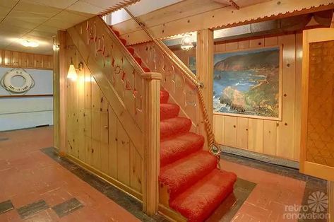 time capsule Pine Basement, Guest Bedroom And Office, 1940 House, Vintage Basement, Retro Basement, Time Capsule House, Boathouse Design, Rec Rooms, Capsule House