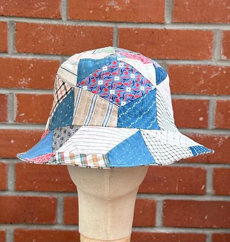 Size large reversible bucket hat made from vintage quilts & fabrics Vintage Quilt Fabric, Reversible Bucket Hat, Fabric Craft, Reversible Quilt, Bucket Hats, Vintage Quilts, Hat Making, Quilt Fabric, Fabric Crafts