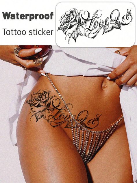 1pc Sexy Rose, Love Letter Temporary Tattoo, Flower Print Waist Waterproof Tattoo Stickers For Men And Women Body ArtI discovered amazing products on SHEIN.com, come check them out! Waist Rose Tattoo, Hip Name Tattoos Women, Waist Tattoos, Hip Tattoos, Rose Love, Tattoos Women, Women Body, Hip Tattoo, Name Tattoos