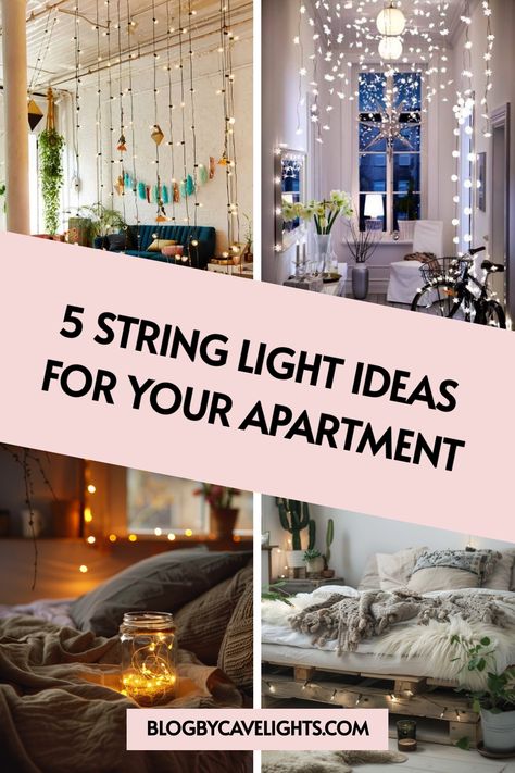 🌌 Looking for fresh indoor lighting ideas? Our article reveals 5 fabulous ways to use string lighting to elevate your apartment decor and add that perfect touch of charm. Click to explore and get decorating! 💫🏠 #ApartmentInterior Fairy Lights In Living Room Ideas, Decorating With Lights Indoors, Studio Apartment Lighting, Living Room Fairy Lights Ideas, Bedroom String Lights Ideas, Indoor String Light Ideas, Living Room Ambient Lighting, Fairy Lights Living Room, Living Room String Lights