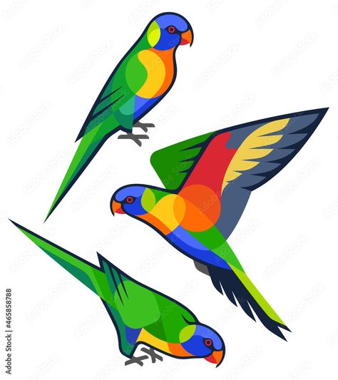 Jungle Cartoon, Rainbow Lorikeet, Jungle Illustration, Cartoon Birds, Funny Parrots, Stained Glass Birds, Exotic Bird, Australian Birds, Colorful Feathers