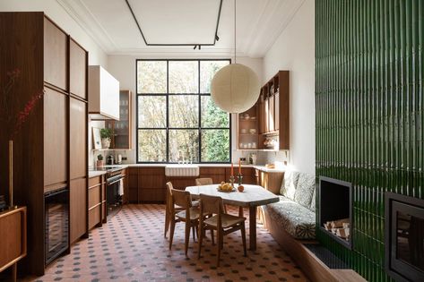 Dinning Spaces, Tiled Fireplace Wall, 2023 Photography, Paris Interiors, Soul Kitchen, Ett Hem, 아파트 인테리어, Kitchen Inspo, Interior Photography