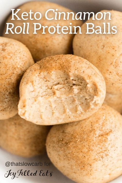 Keto Protein Balls made in minutes with a few simple ingredients. Cinnamon Roll Protein Bites are a great snack or grab-and-go breakfast! Keri Snacks, Keto Protein Balls, Keto Cinnamon Roll, Keto Protein, Keto Cinnamon, Protein Balls Recipes, High Protein Desserts, Breakfast Low Carb, Healthy Protein Snacks