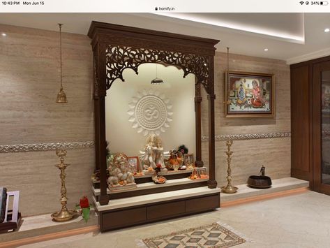 Aesthetic Mandir For Home, Mandir Pillar Design, Traditional Pooja Room Design, Wooden Mandir Design, दरवाजा डिजाइन, Pooja Unit, Temple Room, Mandir Design, Temple Design For Home