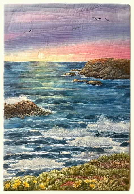 Seascape Quilts, Textile Art Quilt, Ocean Images, International Quilt Festival, Landscape Art Quilts, Landscape Quilt, Textile Art Embroidery, Wedding Quilt, Fabric Postcards