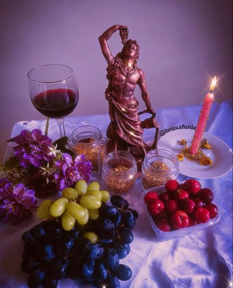 Dionysus Altar Ideas, Working With Dionysus, Dionysus Offerings, Dionysus Worship, Cult Of Dionysus Aesthetic, Dionysus Altar, Greek Pagan, Dionysus Aesthetic, Nature Worship