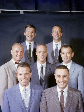 1959 	NASA names 1st 7 astronauts for Project Mercury Astronaut Wives Club, The Astronaut Wives Club, Gus Grissom, First Astronaut, Apollo Space Program, Project Mercury, Nasa History, John Glenn, Apollo Missions