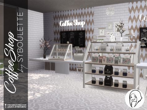 [DOWNLOAD] Coffee Shop Set | Syboulette on Patreon Industrial Coffee Shop, Sims Aesthetic, Lotes The Sims 4, Small Pet Bed, Bakery Display, Square Planters, Counter Display, Sims 4 Cc Packs, Sims 4 Cc Furniture