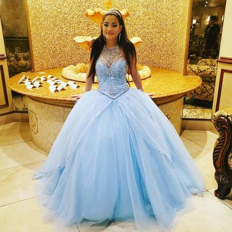 Quinceanera Dresses Princess, Powder Blue Gown, Princess Sweet 16, Ball Gown Quinceanera Dresses, Prom Dresses Cheap, Blue Ball Gown, Sweet 16 Dress, Cinderella Dress, Cheap Formal Dresses