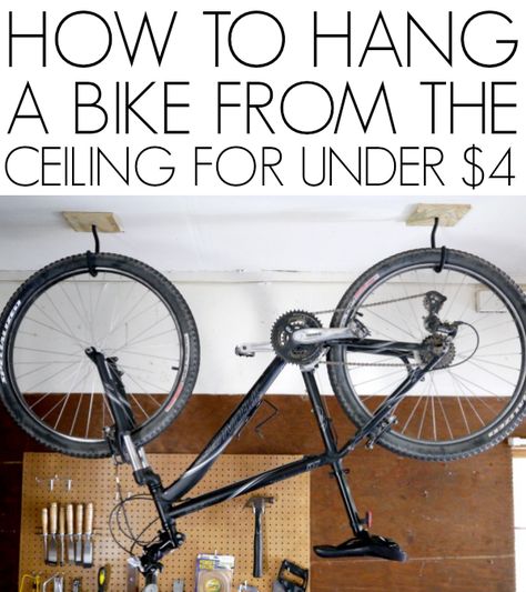 Hang all of your bikes on the celling of your garage for cheap! Garage Organization Bikes, Bike Storage Ideas, Bike Storage Garage, Bike Hooks, Garage Organisation, Garage Floor Paint, Diy Organizer, Garage Organization Diy, Garage Remodel