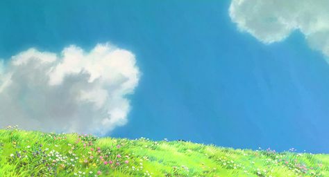 Ghibli Computer Wallpaper, Studio Ghibli Scenery Landscape, Studio Ghibli Scenery, Ghibli Screencaps, Howl Movie, Ghibli Scenes, Howls Moving Castle Wallpaper, Spring Scenes, Notion Inspo