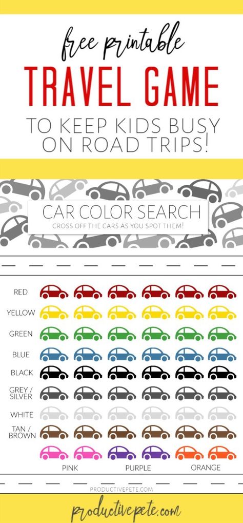 This Car Color Search Road Trip Activity Sheet for kids is an easy way to entertain everyone from preschoolers to tweens during your driving time. This printable travel game for kids will be a colorful addition to any kids travel binder. #roadtrip #summer #kidsactivities #printable #travel Printable Road Trip Games, Road Trip Printables, Travel Binder, Kids Travel Activities, Printable Games For Kids, Travel Printables, Road Trip Activities, Activity Sheets For Kids, Road Trip Games