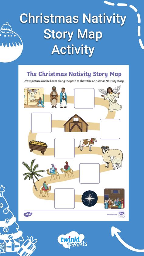 This lovely story map activity is perfect for children that are learning about the Christmas Story. Once you have shared the Christmas Story, ask your child to try to retell the story in order, using this Christmas Story map. Children can follow the story along the path and fill in the missing parts of the story with their own drawings. Who knew that learning could be so creative? Simply print to try this activity today. #StoryMap #NativityStory #NativityActivity Christmas Story Game, Nativity Activity, Nativity Story, The Christmas Story, Story Drawing, Map Activities, The Nativity Story, Story Activities, Christmas Puzzle