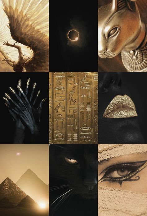 Eygptain Aesthetic, Ancient Egypt Aesthetic Fashion, Egypt Mood Board, Egyptian Mood Board, Bastet Aesthetic, Kleopatra Art, Egyptian Goddess Aesthetic, Black Goddess Aesthetic, Egyptian Wallpaper