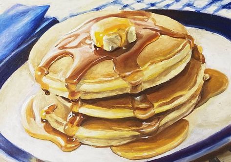 Pancake Painting, Pancake Drawing, Pastel Desserts, Homemade Wedding Cake, Pancake Art, Blueberry Topping, Tattoo Reference, Bread Art, Food Artwork