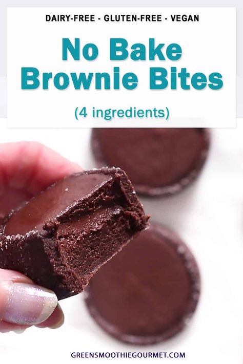 These No Bake Brownie Bites filled with a 2-ingredient chocolate fudge ganache are rich, soft, indulgent and yet high in protein and only 4 ingredients. They are dairy free, gluten free and refined sugar-free. Fudge Ganache, No Bake Brownie Bites, Vegan Gluten Free Brownies, Flourless Brownies, Vegetarian Ideas, Protein Rich Snacks, Dessert Vegan, Vegan Brownies, Sweet Potato Brownies