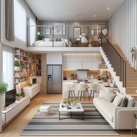 Small Duplex House Design Interiors, Small Loft Apartment Decorating, Mezzanine House, Small Loft Apartments, Building A Wooden House, Loft Apartment Decorating, Loft House Design, Condo Interior Design, Condo Loft