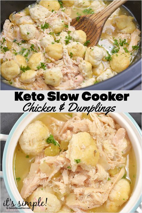 Slow Cooker Chicken and Dumplings, EASY Keto Recipe Keto Family Meals Crock Pot, Best Low Carb Crock Pot Recipes, Easy Keto Chicken Soup Recipes, Keto Chicken Dumplings Crockpot, Keto Chicken And Dumplings Crock Pot, Easy Keto Chicken Crockpot Recipes, Low Carb Chicken And Dumplings Crockpot, Keto Crockpot Dump Recipes, Keto Crockpot Chicken And Dumplings