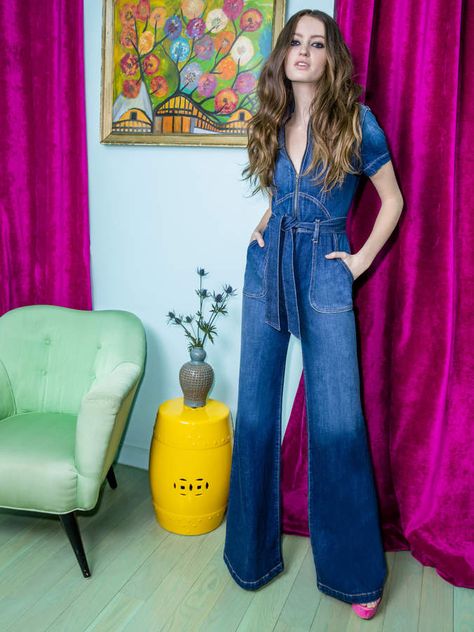 Denim Vintage Outfit, Wide Leg Denim Jumpsuit, 70s Denim Jumpsuit, Denim Jumpsuit Outfit, Retro Jumpsuit, 70s Denim, 70s Women, 70s Inspired Fashion, 70s Outfits