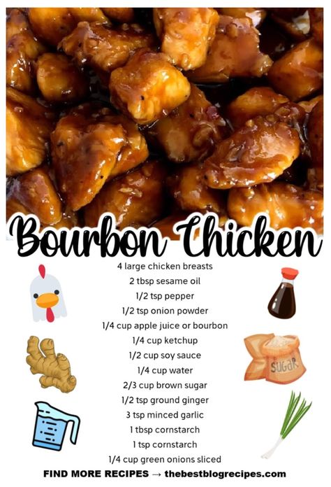 Bourbon Chicken Recipe, Bourbon Chicken, Healthy Dinner Recipes For Family, Filling Dinner, Healthy Baked, Dinner Recipes For Family, Dinner Recipes Easy, Thigh Recipes, Recipes Crockpot