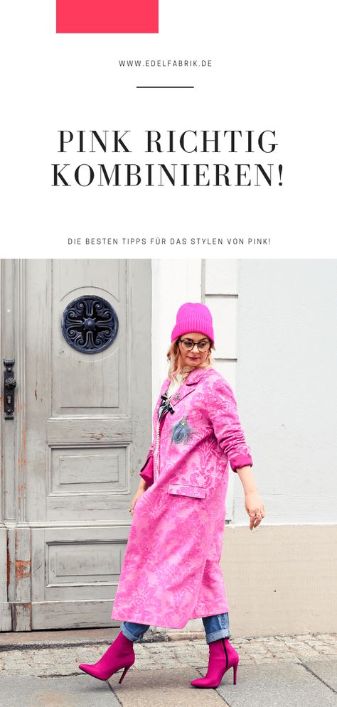 Stylingideen mit Pink / Outfit mit Pink #pink #fuchsia #outfit #streetstyle #mode #modefürfrauen #womenswear #womensfashion #styling #style #ootd #modeblogger #germanblogger #mantel #denim #jeans #herbst #frühling Fuchsia Outfit, Pink Outfit, Pink Pink, Denim Jeans, Ootd, Orange, Pink