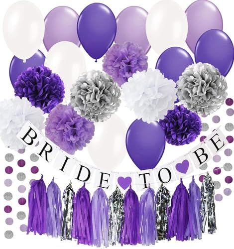 Purple Bachelorette Party, Bridal Shower Decorations Purple, Purple Wedding Decorations, Bride To Be Banner, Purple Bridal Shower, Purple Tissue Paper, Circle Garland, Wedding Bachelorette Party, Purple Birthday