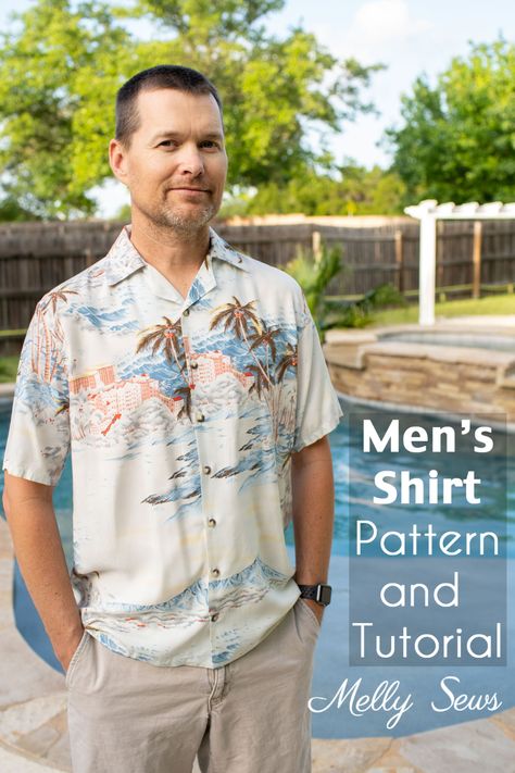 Men's Shirt Pattern and Tutorial - Melly Sews Men’s Shirt Pattern Free, How To Sew A Mens Button Up Shirt, Men’s Shirt Sewing Pattern, Men’s Button Up Shirt Pattern, Diy Men’s Clothes, Button Up Shirt Sewing Pattern Free, Free Pdf Sewing Patterns Men, Button Up Shirt Pattern Free, Men’s Clothes Sewing Patterns