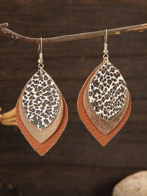 1 Pair Warm-Tone Leopard Print, Multi-Layer, Lightweight, Soft Leather, Distressed Western, Boho Style Earrings For Women  Vacation   PU Leather  Drop Earrings   Women Fashion Jewelry, size features are:Bust: ,Length: ,Sleeve Length: Hair Jewelry For Braids, Hair Braid Rings, Women Vacation, Dreadlock Jewelry, Hair Charms, Braid Jewelry, Fashion Mirror, Boho Style Earrings, Warm Tone