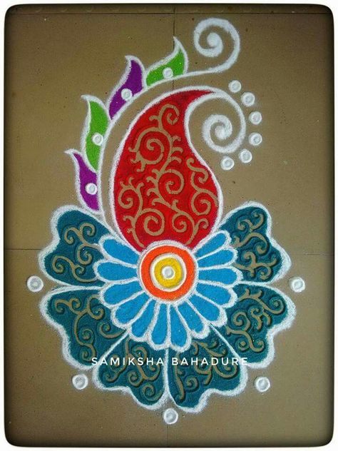 Diwali Kolam, Freehand Design, Diwali Rangoli Designs, Freehand Rangoli, Rangoli Designs Simple Diwali, Rangoli Simple, Rangoli Side Designs, Rangoli Colours, Rangoli Designs Latest