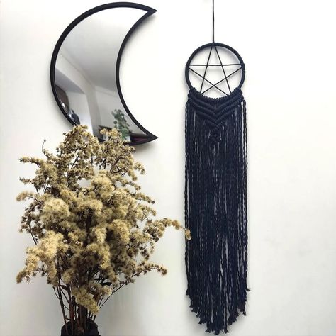 Dream Catcher Black, Gothic Wall Decor, Pagan Decor, Black Macrame, Gothic Gifts, Moon Wall, Gothic Decor, Gothic Home Decor, Witchy Vibes