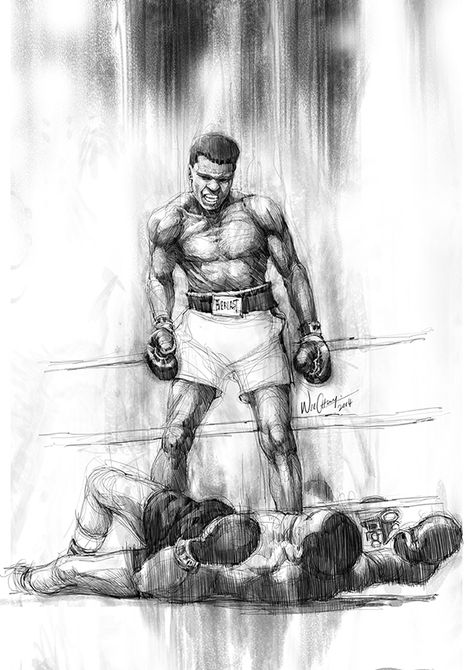 Careers Muhammad Ali Tattoo, Sports Sketch, Muhammad Ali Art, Sports Illustrations Art, Mighty Mike, Guerriero Samurai, Pencil Drawing Ideas, Mohamed Ali, Picture Drawing