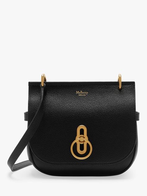 Mulberry Small Amberley Classic Grain Leather Satchel Bag, Black at John Lewis & Partners Mulberry Amberley, Leather Bag Design, Womens Designer Handbags, Leather Satchel Bag, Handbag Straps, Equestrian Style, Beautiful Bags, Leather Satchel, Satchel Bags