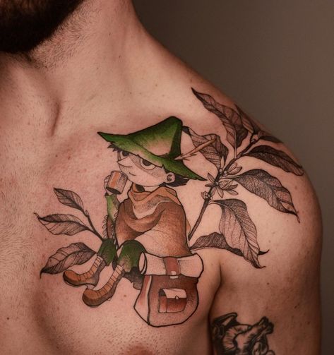 5,136 Likes, 55 Comments - Dzo Lamka - Tattoo Majster (@dzo_lama) on Instagram: “Snufkin, first backpacker 😸🌿 @nasza_tattoo_shop #snufkin #snufkintattoo #moomins #moominstattoo…” Snufkin Tattoo, Cartoon Style Tattoos, Lama Tattoo, Backpack Tattoo, Dzo Lama, Moomin Tattoo, Moomin Mugs, Tatoo Inspiration, Animal Mural