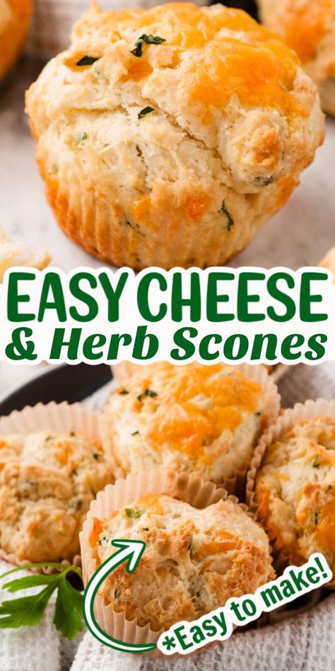 These Easy Cheese and Herb Scones are a delicious savory recipe that the entire family will enjoy. They are made with a blend of fresh herbs and can be prepared quickly. A perfect accompaniment to soup or stew on a cold winter’s night.  The scones are also a hit at a Sunday brunch or holiday breakfast. Savory Scones Breakfast, Easy Savory Scones, Winter Savory Herb Recipes, Cheese And Herb Biscuits, Cheese And Herb Scones Recipe, Herb Scones Recipe, Herb And Cheese Scones, Savoury Scones Recipe Easy, Savory Scones Recipe Easy