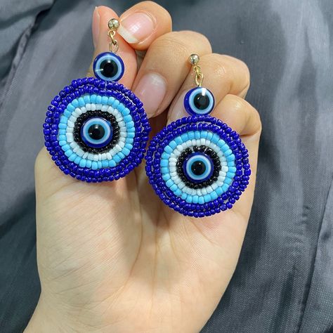 Evil eye bead Embroidered Earrings I Blue fabric earrings I Handmade Evil eye earrings I Round drop earrings Embroidered Earrings, Handmade Evil Eye, Fabric Earrings, Evil Eye Earrings, Eye Earrings, Blue Fabric, Evil Eye, Little Things, Formal Event