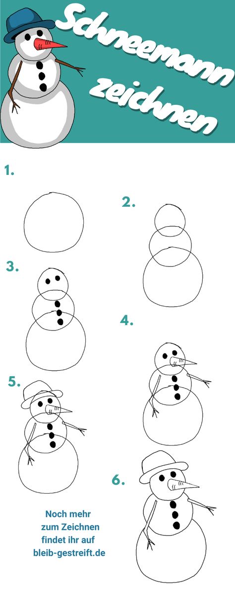 Schneemann zeichnen - in nur einfachen 6 Schritten! To Draw, Bullet Journal, Drawings, Pins, Quick Saves, Art