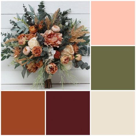 Rust Orange Burgundy Wedding, Green And Cinnamon Wedding, Hunter Green Terracotta Wedding, Save Green And Burnt Orange Wedding, Maroon Wedding Inspiration, Rust Peach Wedding, Rust Maroon Color Palette, Sage Peach Orange Wedding, Burnt Orange Maroon Green Wedding