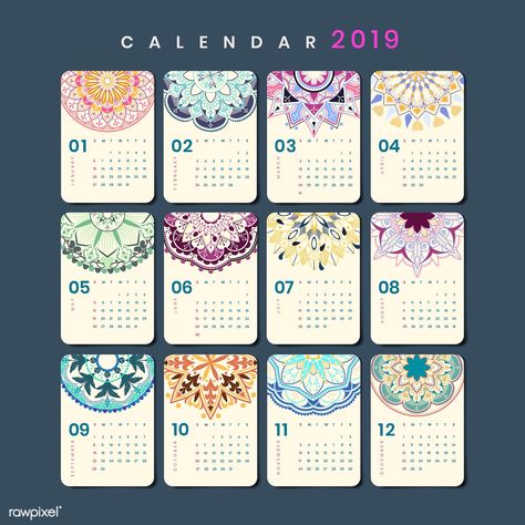 Calendar Poster Design, Mandala Calendar, Bday Pics, Graphic Design Posters Layout, Calendar Design Template, Office Calendar, August Calendar, Calendar Poster, Calendar 2019