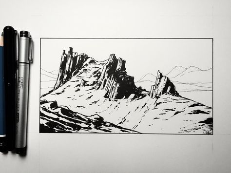 Brush Pen Landscape, Pen Landscape, Landscape Study, Brush Pen Art, Quick Sketches, The Black Forest, Pen Art Drawings, Brush Drawing, The Isle Of Skye